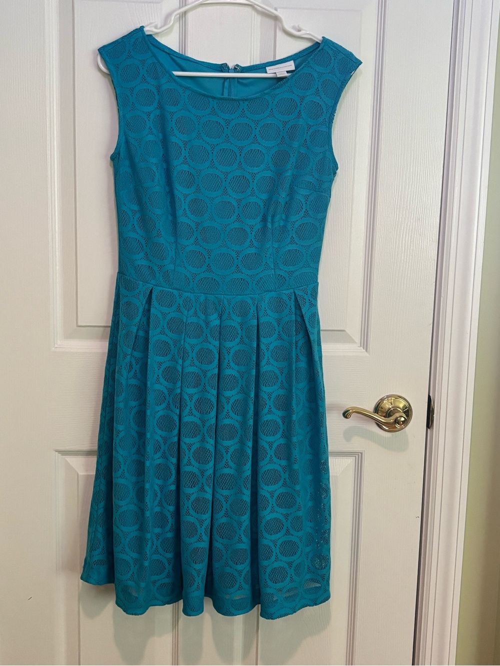 New York & Company Teal Lace Fit-and-Flare Midi Dress
